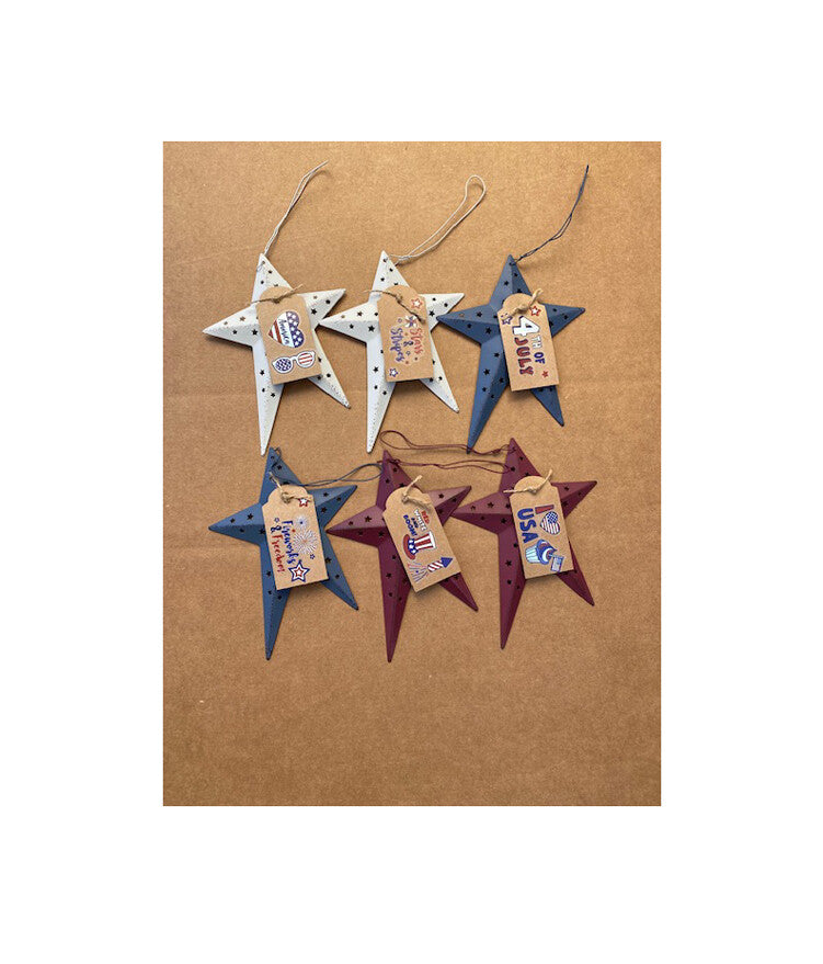 AGD Patriotic Decor - Americana 3-D TIn Star Ornaments 6pc Set