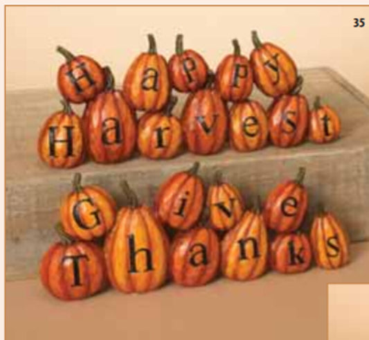 Gerson Fall Decor - Give Thanks & Happy Harvest Pumpkin Display 2pc Set