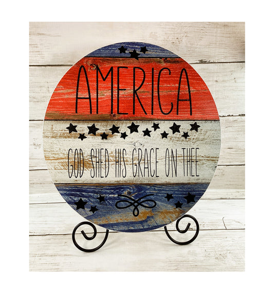 AGD Patriotic Decor - America God Shed His Grace Music Box Easel Display