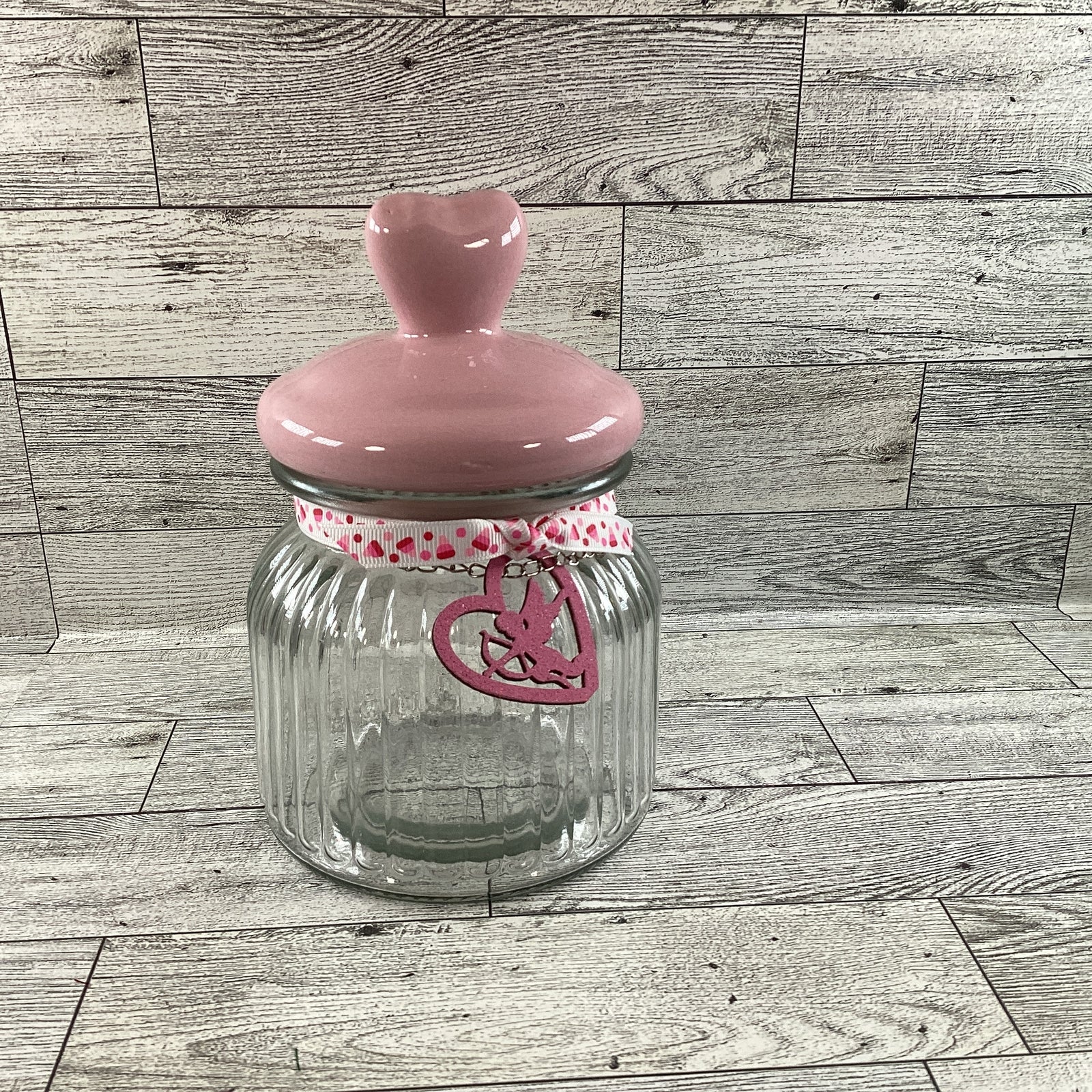AGD Valentines Decor - Small Ceramic Heart Lid and Glass Candy Jar