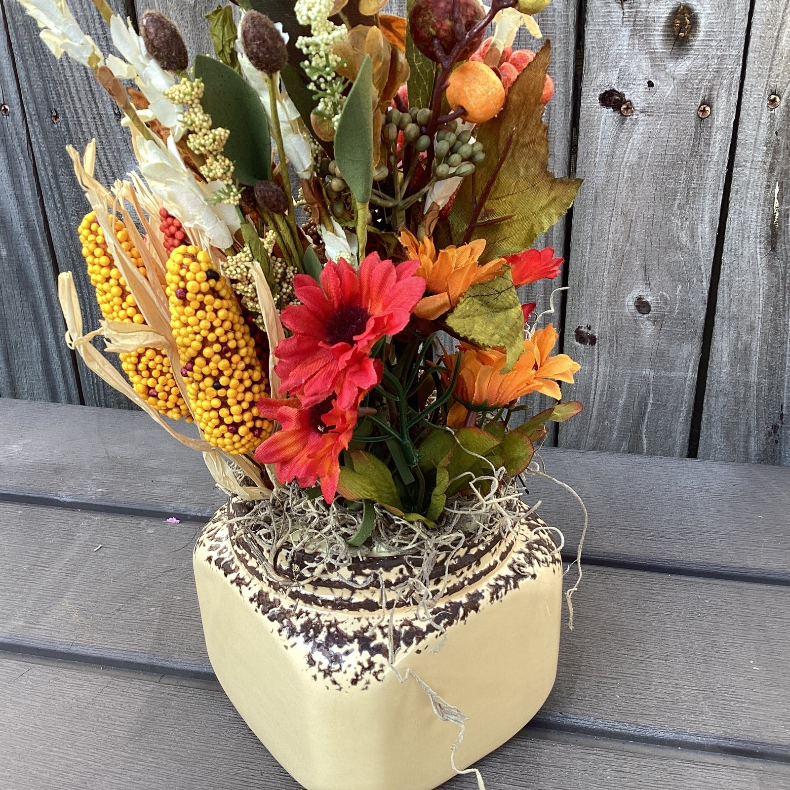 AGD Fall Decor - Thanks Farmhouse Floral Filled Crock Display