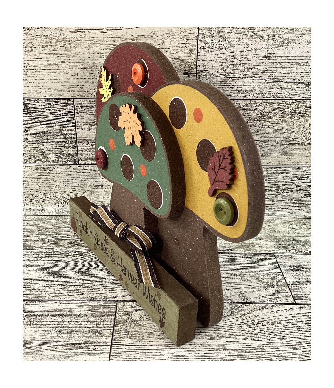 AGD  Fall Decor - Chunky Wood Pumpkin Kisses Harvest Wishes Mushrooms