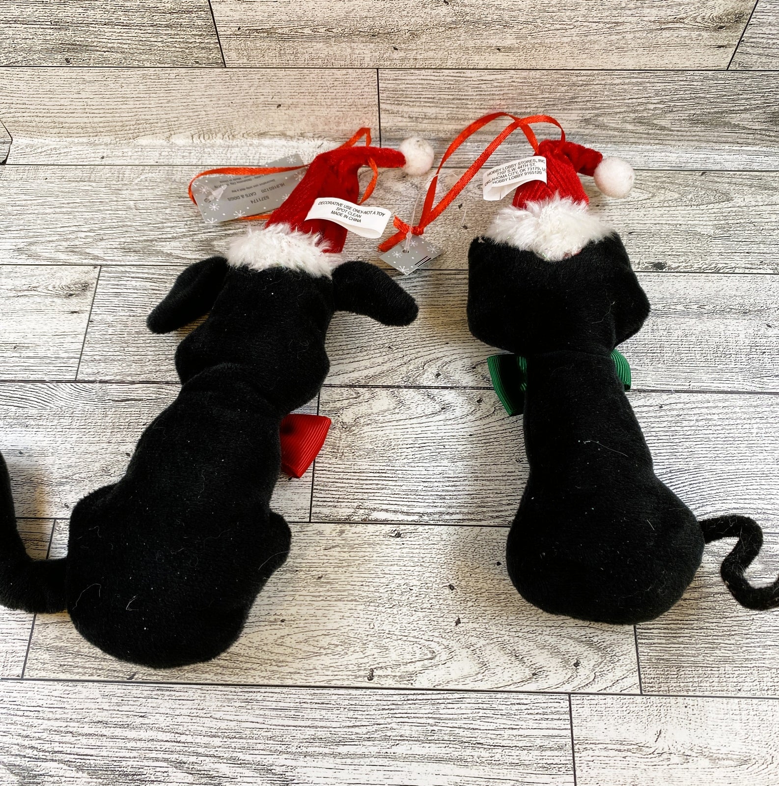 HL Christmas Decor - Velour Black Dog and Cat Ornaments 8pc Set