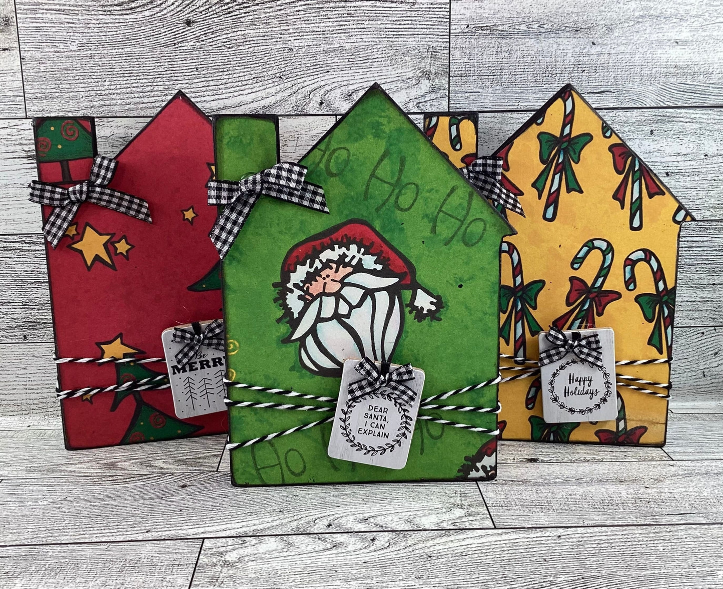 AGD Christmas Decor - Whimsy Bright Color Chunky Wood Houses 3pc Set