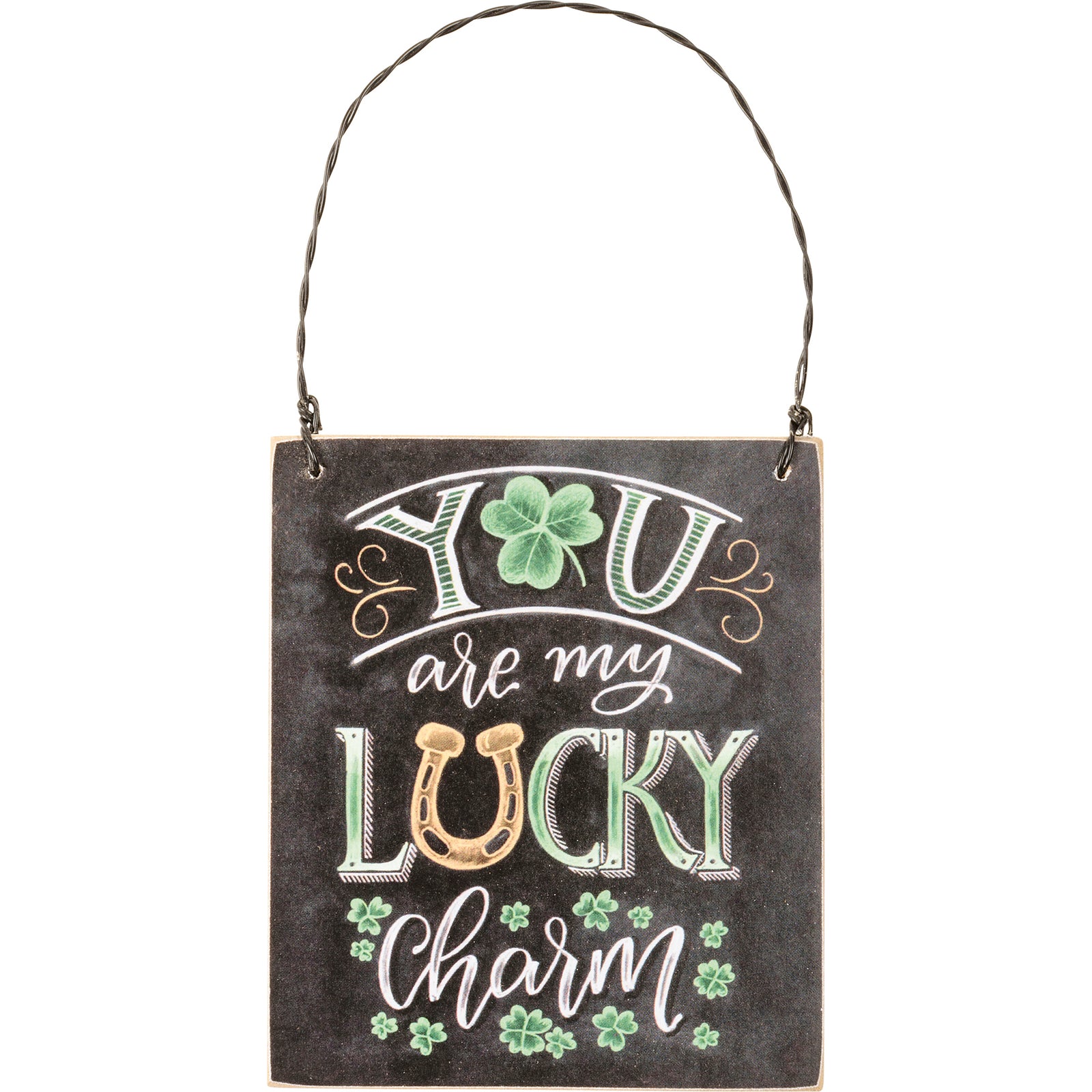 PBK St Patrick Decor - Lucky Irish Charm Shamrocks Chalk Ornament 3pc