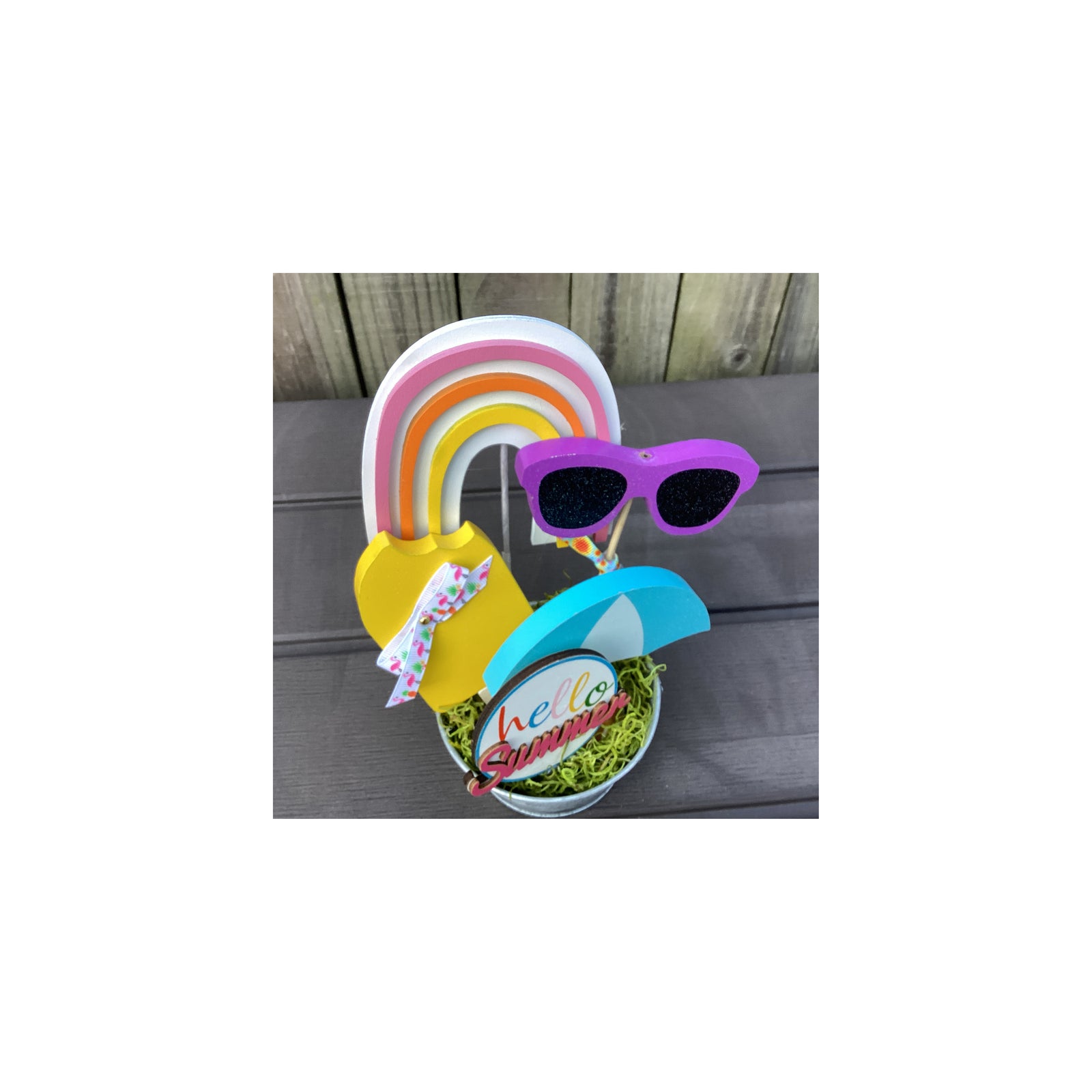 AGD Summer Decor - Hello Summer Beach Icon Galvanized Small Display