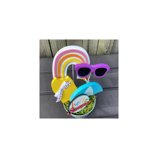 AGD Summer Decor - Hello Summer Beach Icon Galvanized Small Display