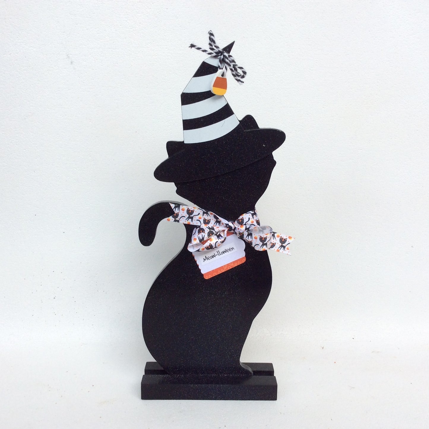 AGD Halloween Decor - Black Cat Wood Meow-lloween Tabletop Display