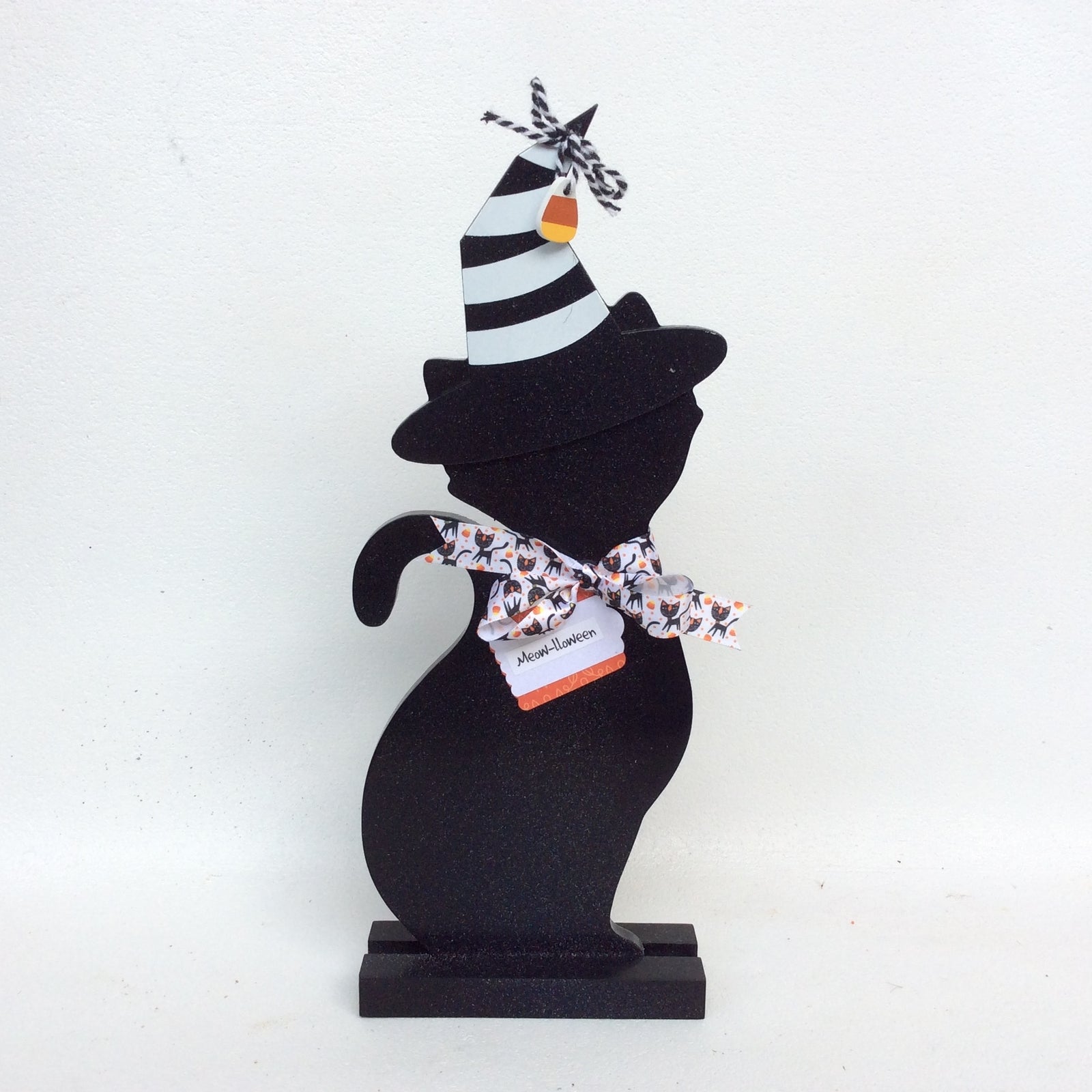 AGD Halloween Decor - Black Cat Wood Meow-lloween Tabletop Display