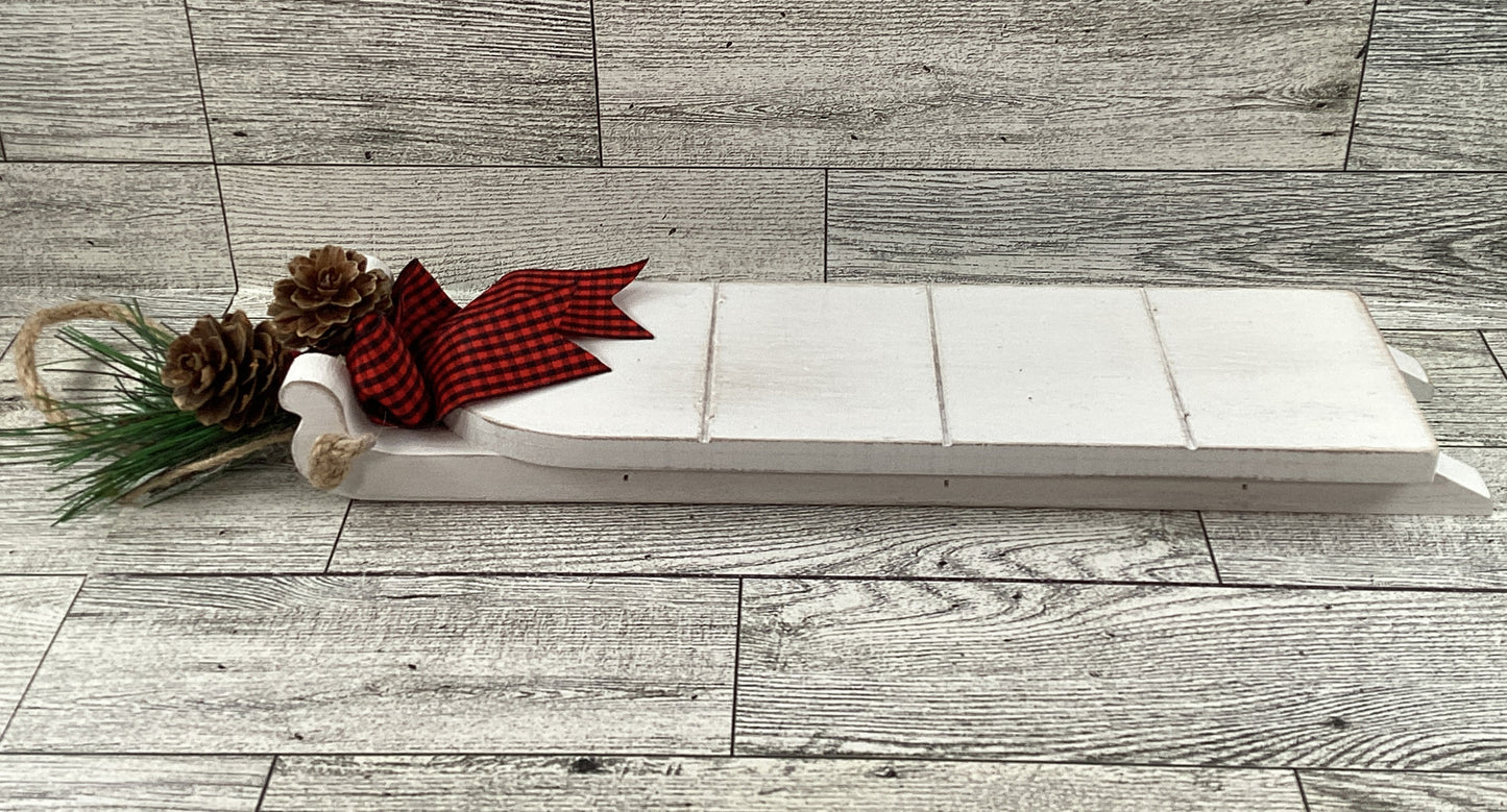 AGD Christmas Decor - Dog Cat Buffalo Plaid Wood Tree Sled Display 7pc