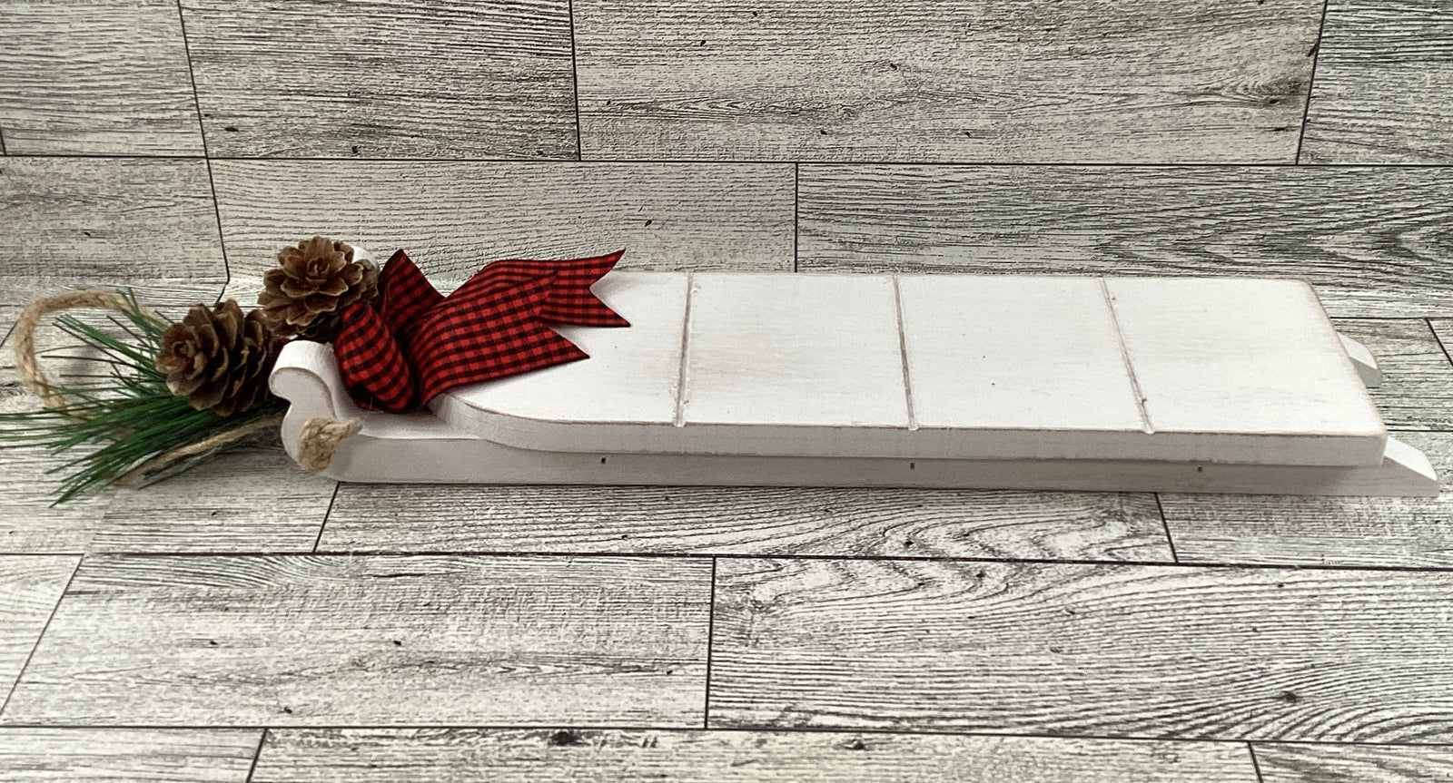 AGD Christmas Decor - Dog Cat Buffalo Plaid Wood Tree Sled Display 7pc