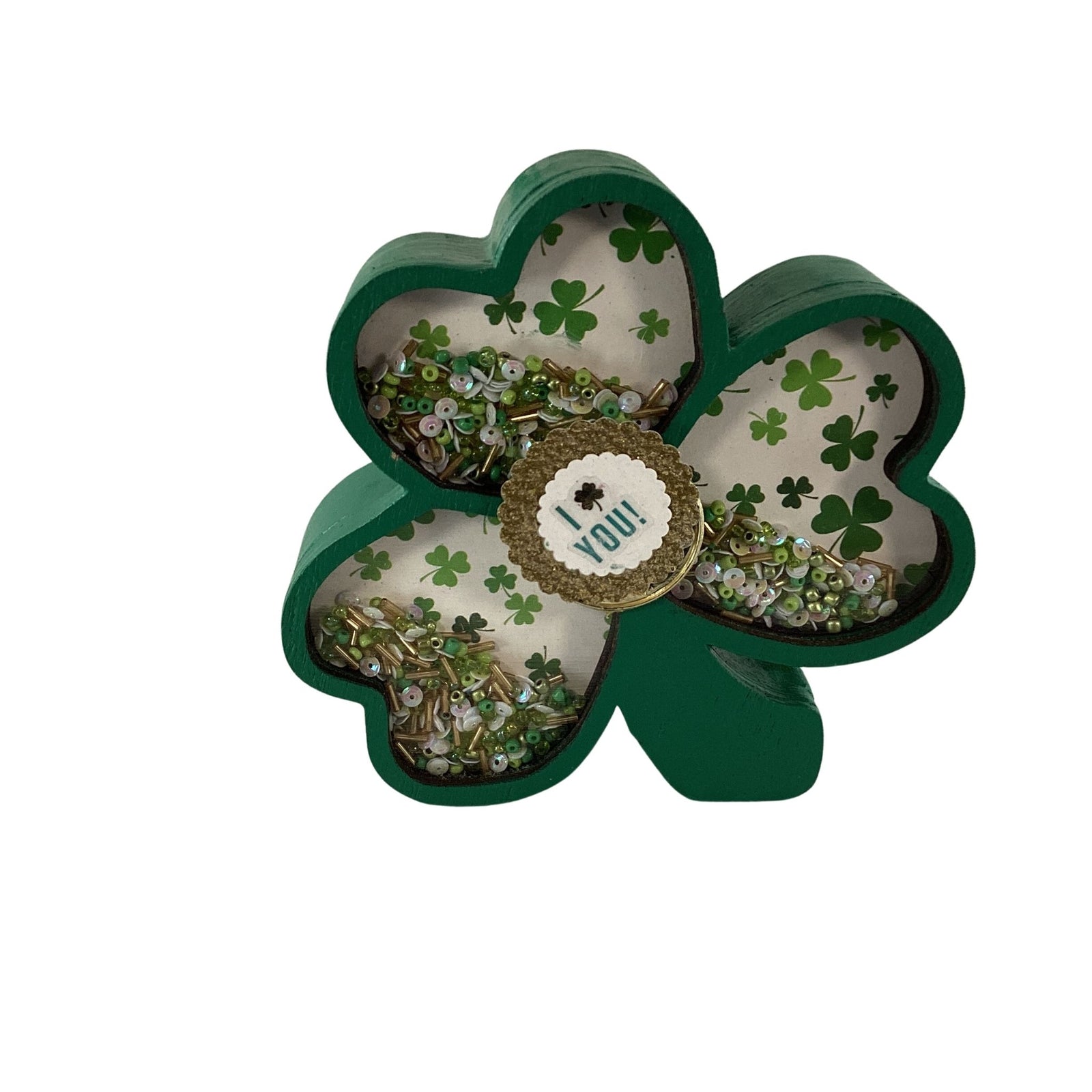 AGD St Patrick Decor -  Shamrock Chunky Wood Shaker Sitter 2pc