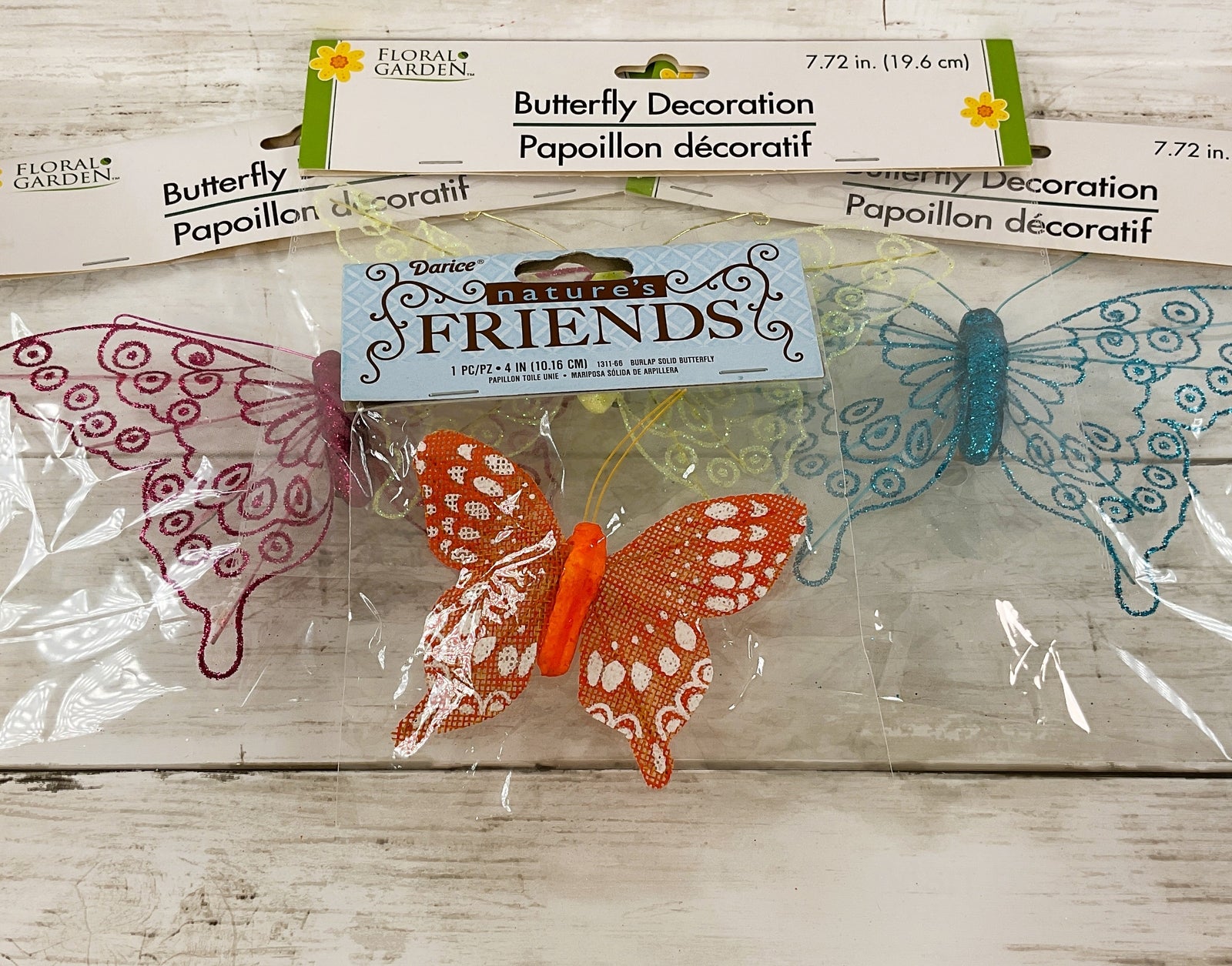 DT Spring Craft Decor - Glitter Floral Garden Butterfly Clips 4pc