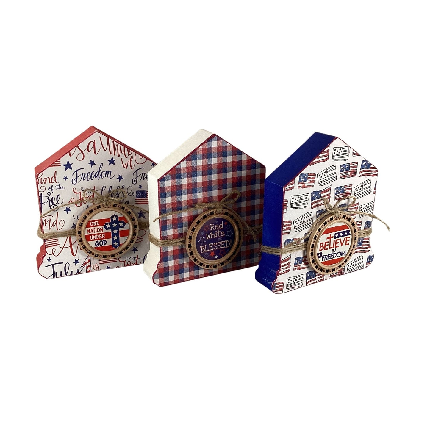 AGD Patriotic Decor - July 4th Chunky Wood House Sitter 3pc Set