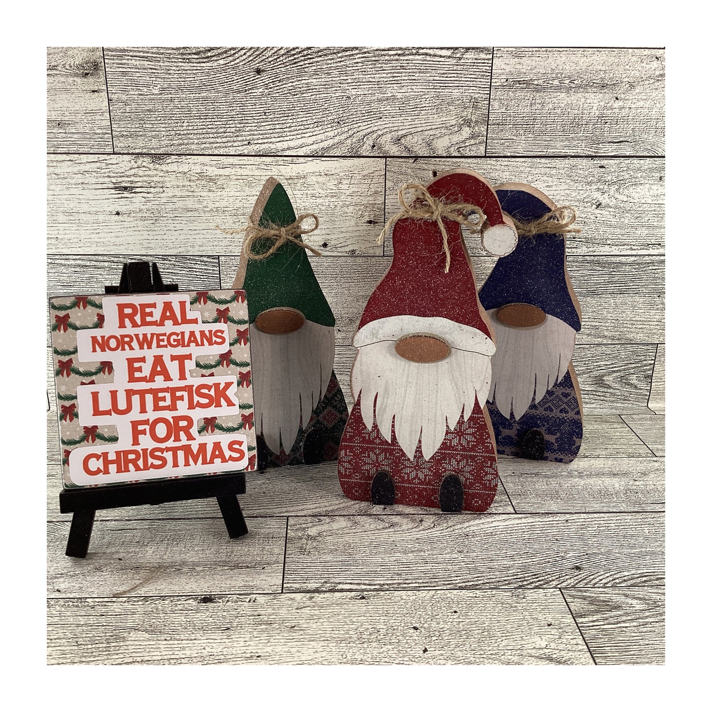 AGD Christmas Decor - Lutefisk Chunky Wood Gnome Sled Display 5pc