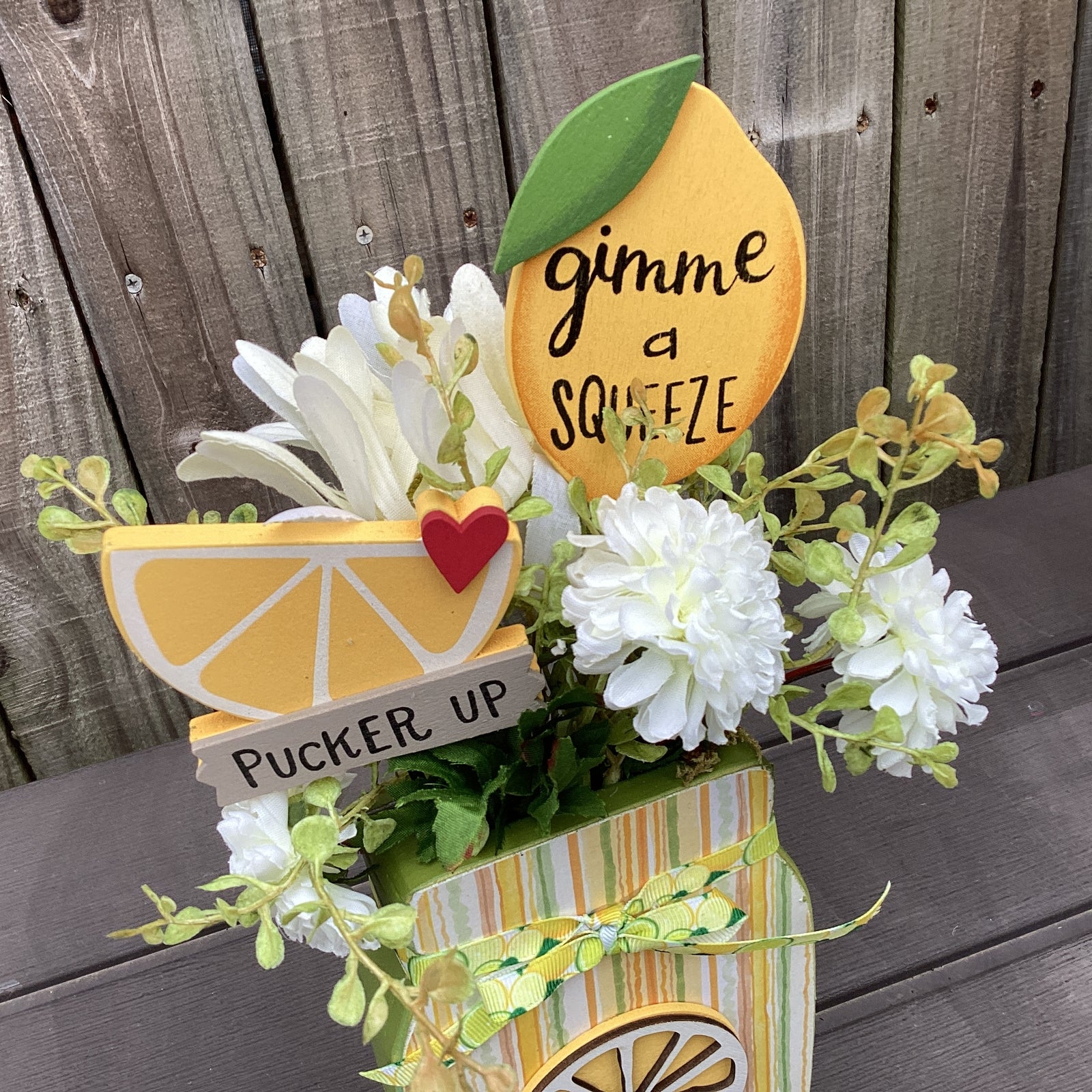 AGD Spring Decor - Summer Lemon Theme Floral Wood Mason Jar Display