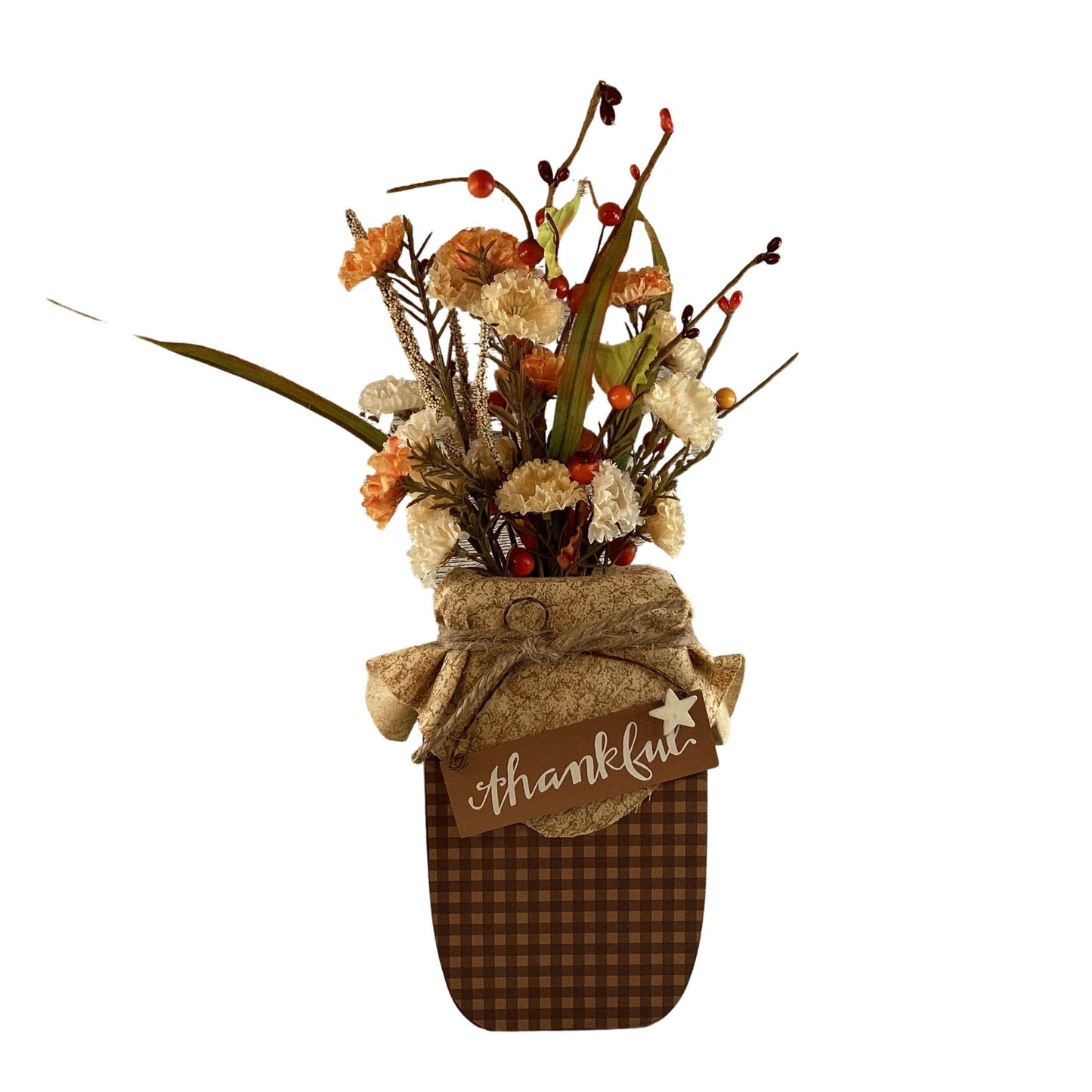 AGD Fall Decor - Autumn Grateful Thankful Floral Wood Mason Jar Display