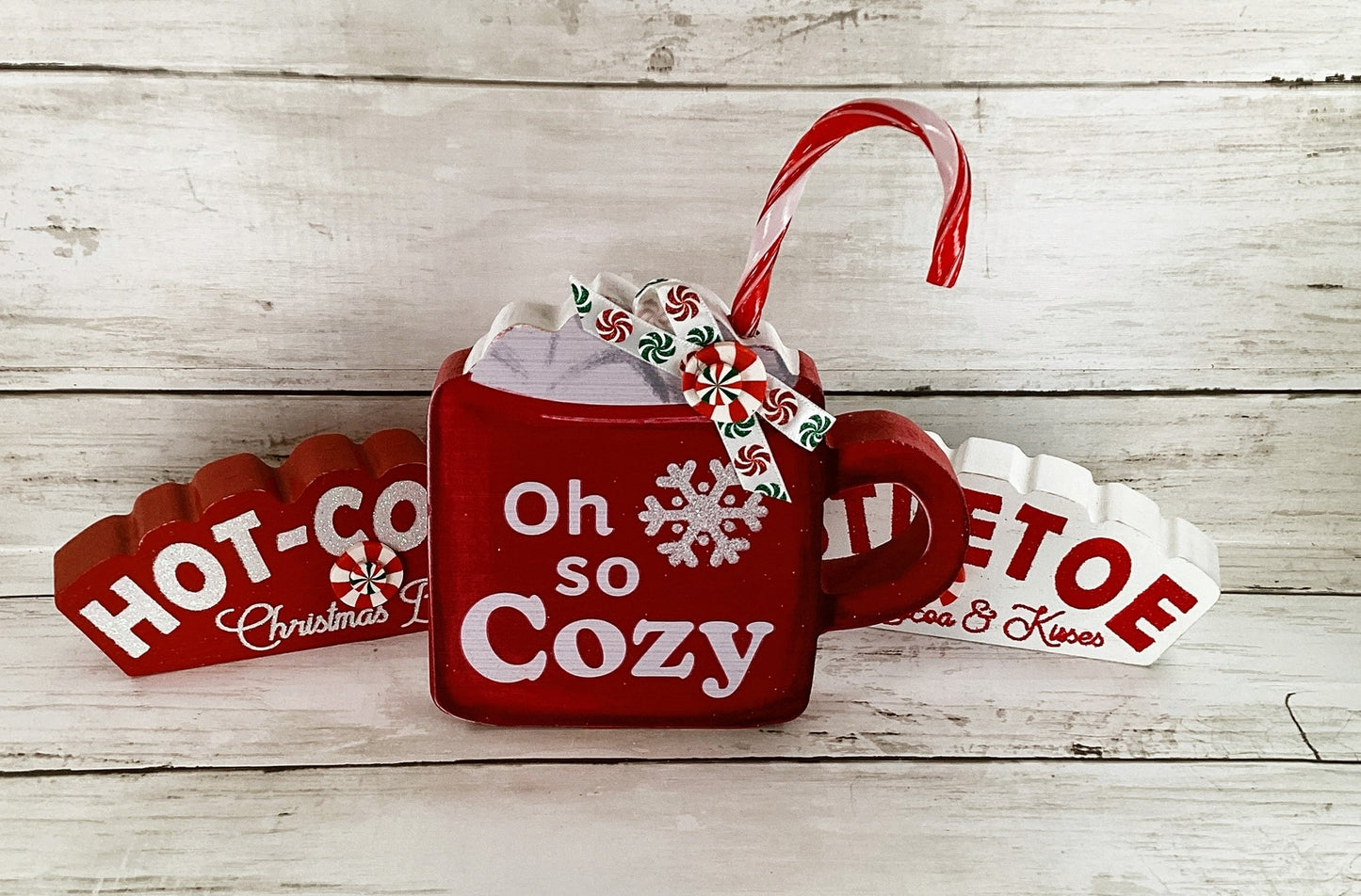 AGD Christmas Decor - Peppermint Candy Hot Cocoa Theme Bar Tier Tray 3pc