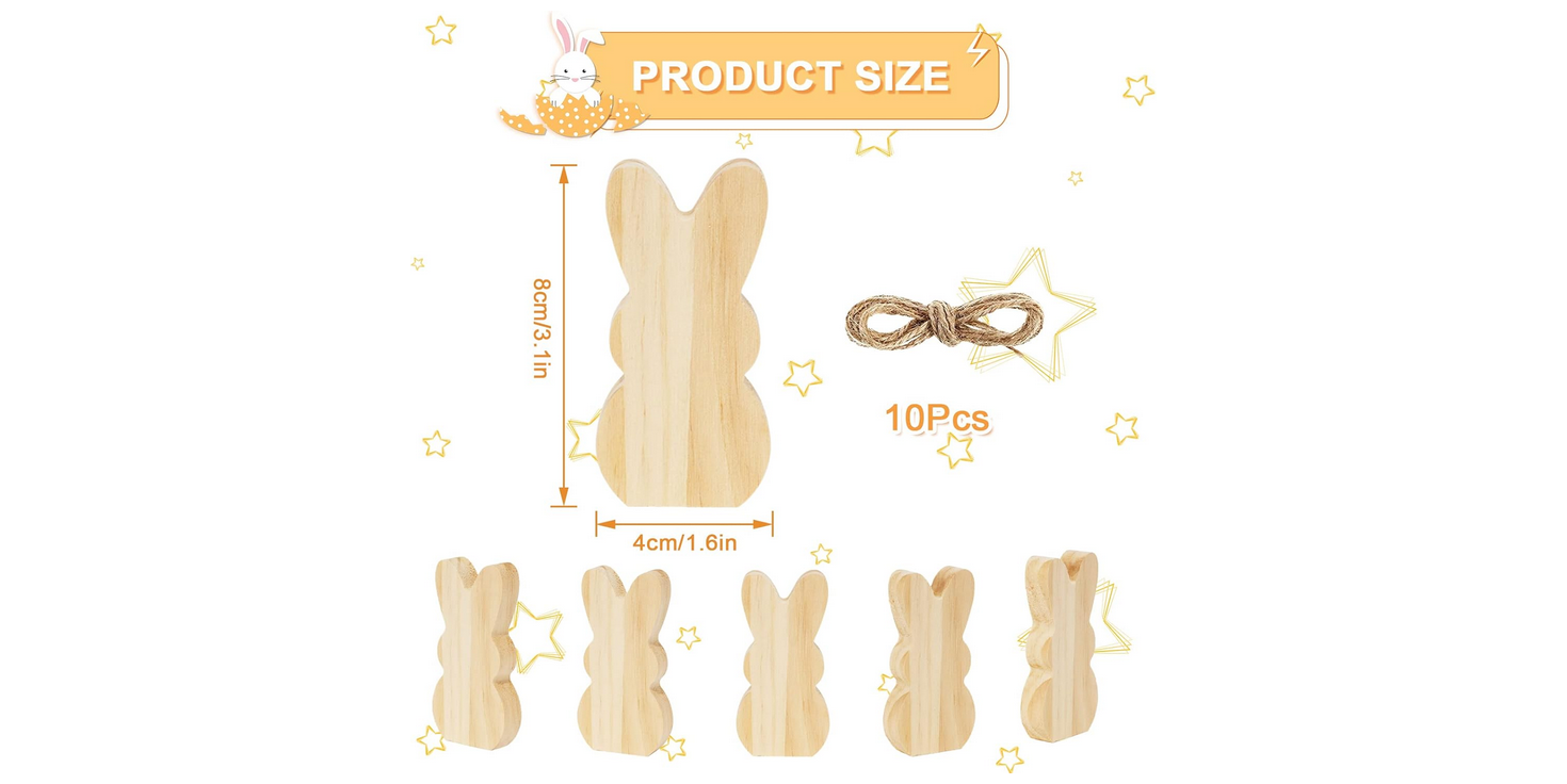 Easter Craft Supply - Unfinished Wood Peeps Rabbit 10pc Set