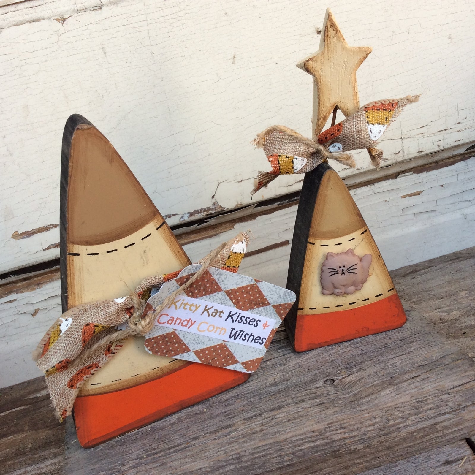 AGD Fall Decor - Kitty Kat Kisses Candy Corn Wishes 2pc Set