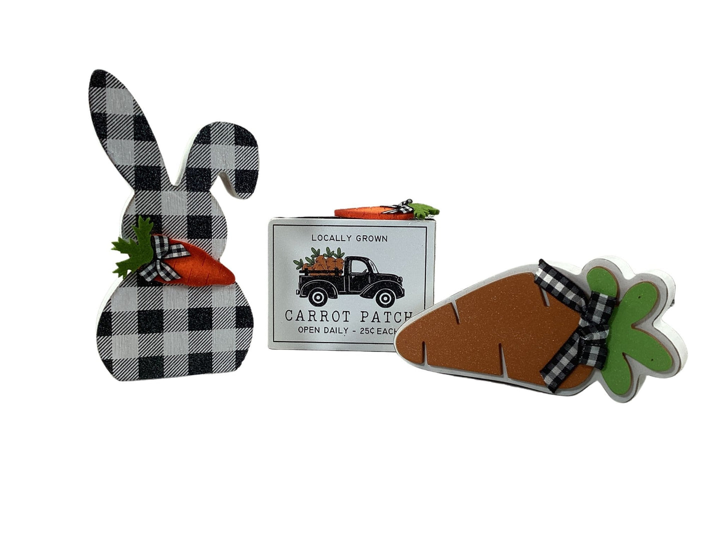 AGD Easter Decor - Chunky MDF Bunny Carrot and Truck Sign Tier Tray 3pc