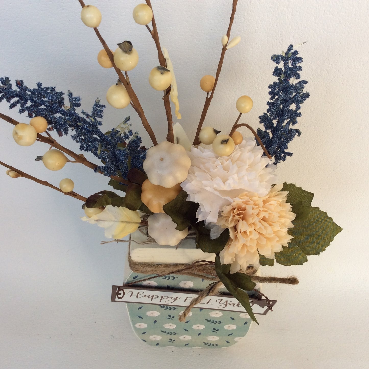 AGD Fall Decor -Happy Fall Y'all Floral Wood Mason Jar Display