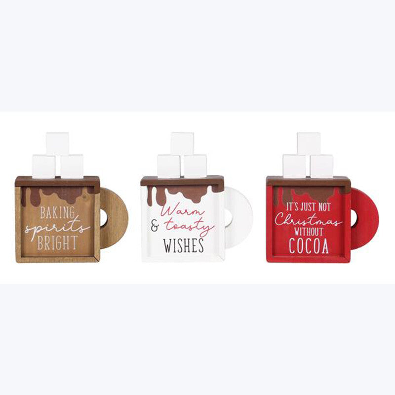 YI Christmas Decor - Hot Chocolate Chunky Wood Mugs 3pc Set