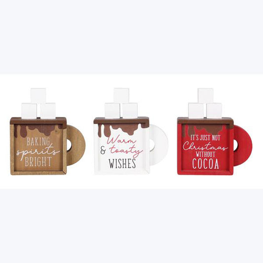 YI Christmas Decor - Hot Chocolate Chunky Wood Mugs 3pc Set
