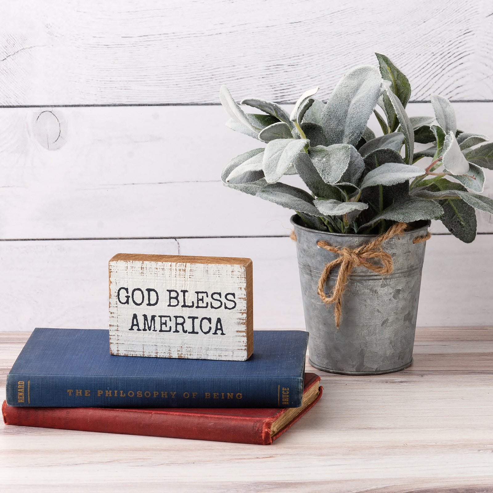 PBK Patriotic Decor - God Bless Prim Mini Tier Tray Block Box Sign
