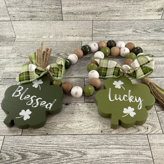 AGD St Patrick's Decor  – Wood Bead and Shamrock Garlands 2pc Set