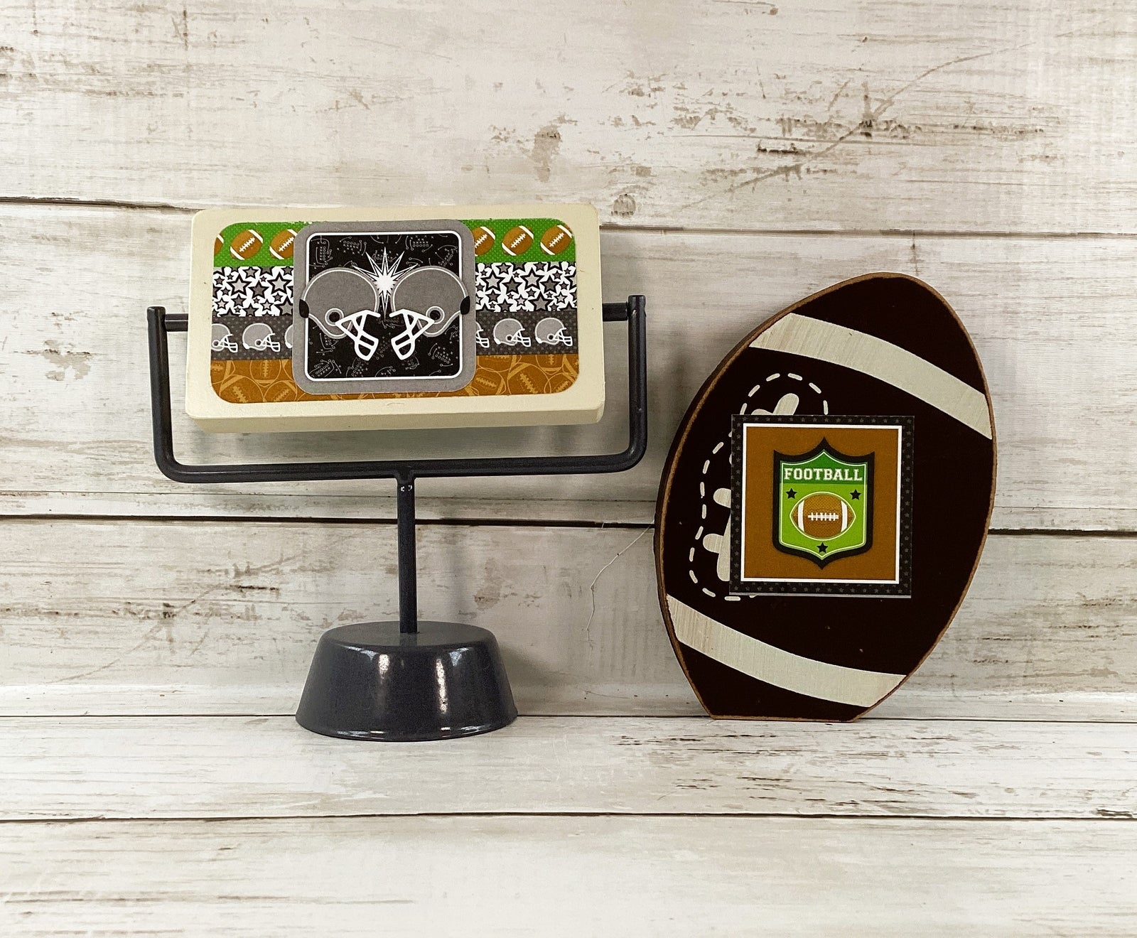 AGD Fall Decor - Football Touchdown Reversible End Zone Sign Tier Tray 2pc Set