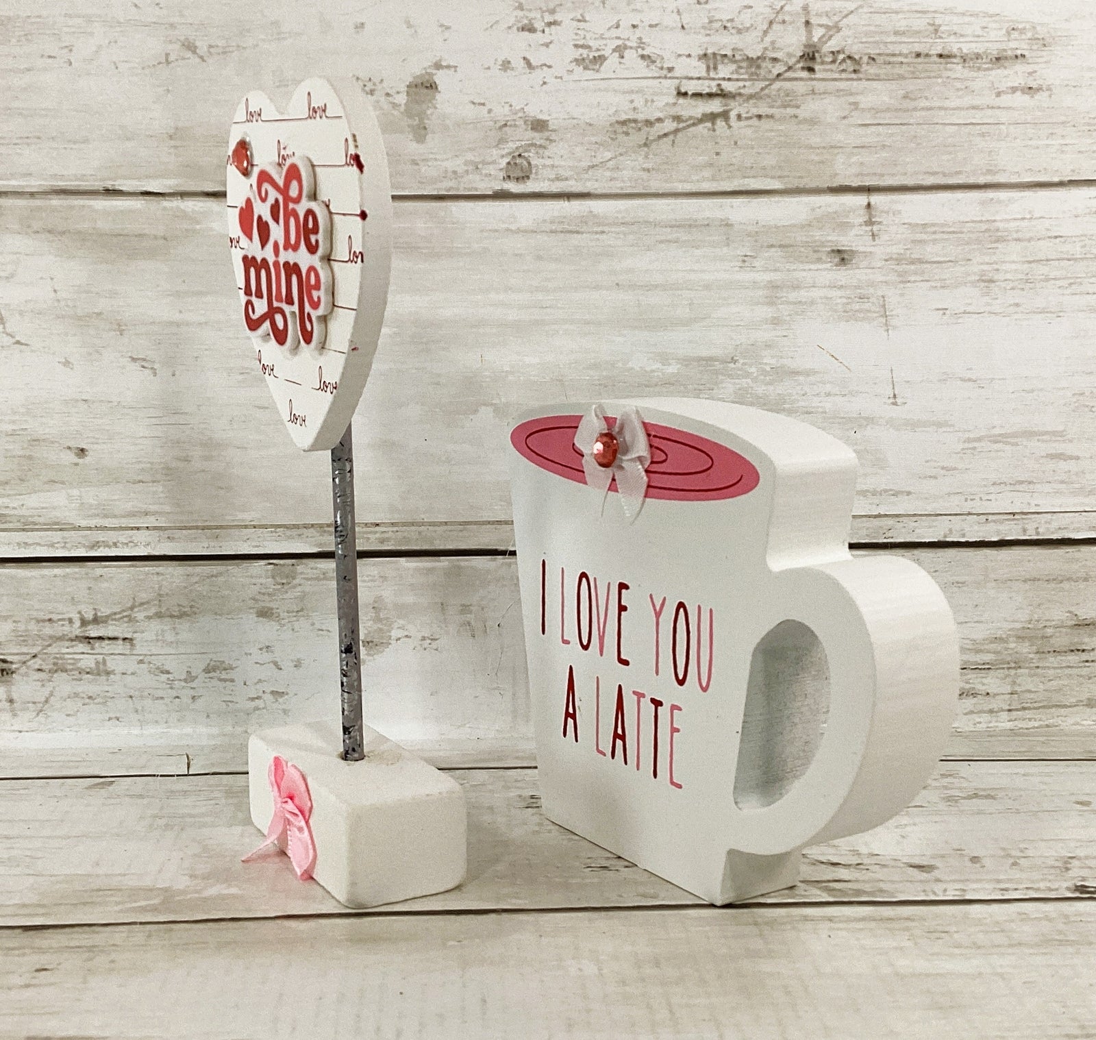 Valentines Decor - White Pink Be Mine Love Latte Coffee Cup Tier Tray 2pc