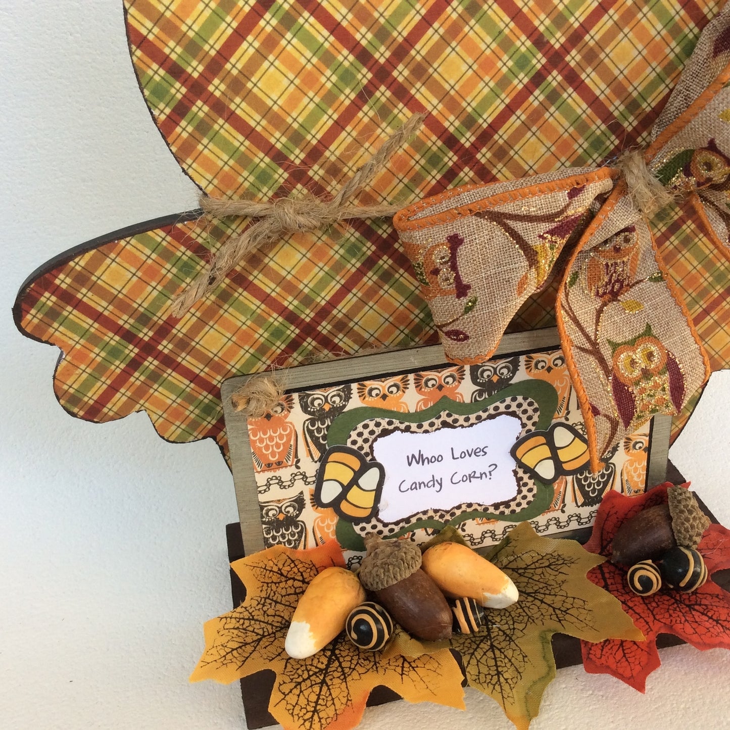 AGD Fall Decor - Whoo Loves Candy Corn Owl Tabletop Display
