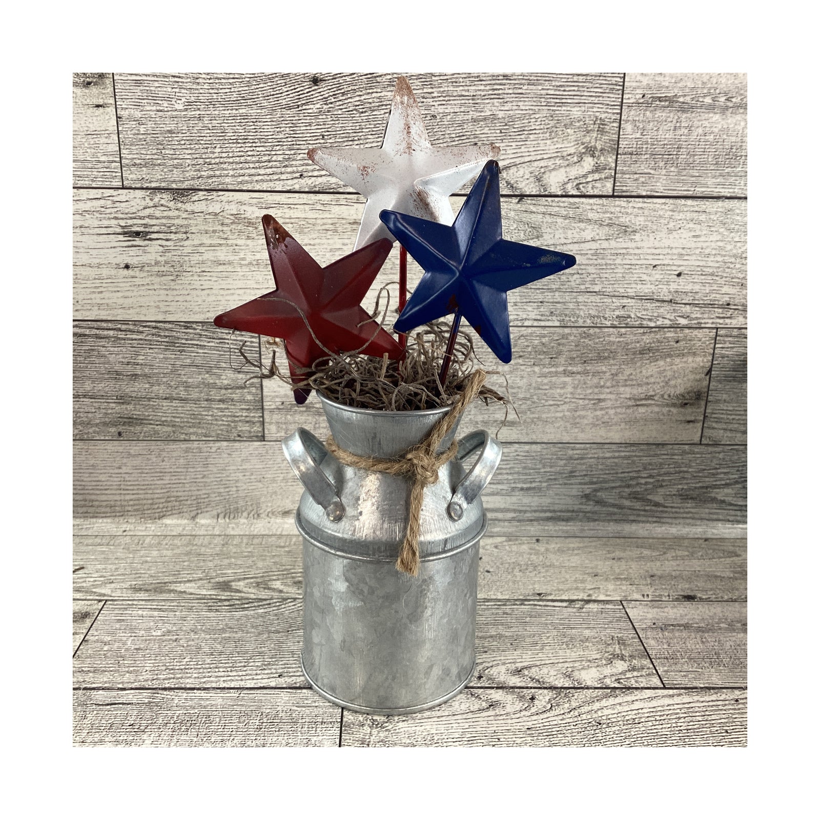 AGD Patriotic Decor - July 4th Chunky Wood Blocks and Milk Can 4pc Set