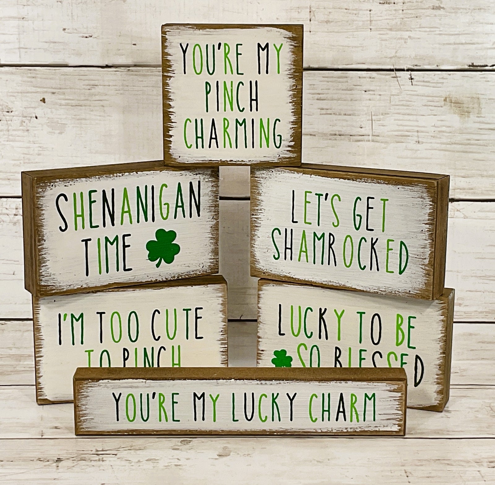 CP Valentines St Patricks Decor - Reversible Block Signs with Wood Charms