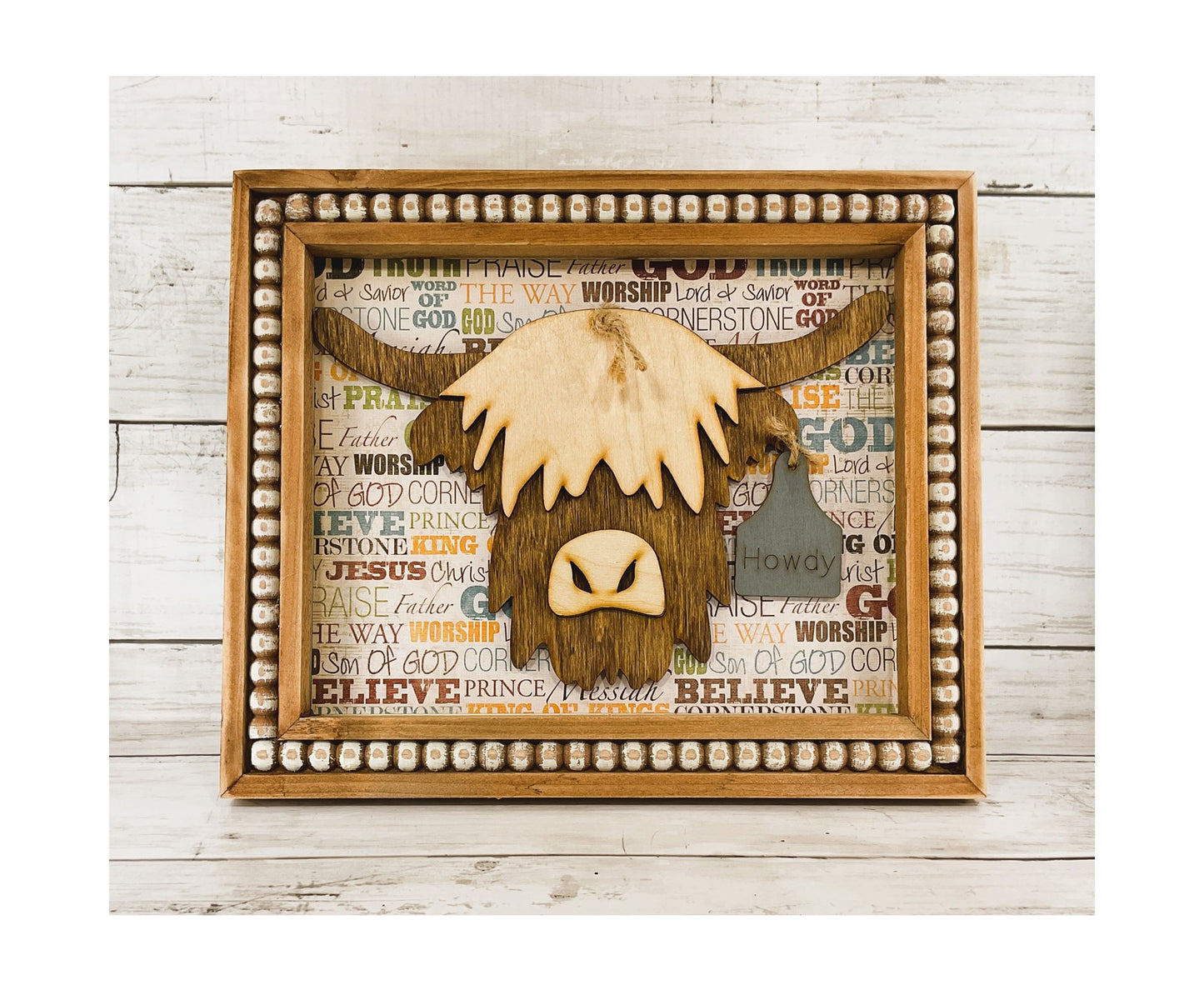 AGD Home Decor - Faith-based Howdy Highland Cow Head Easel-back Sign