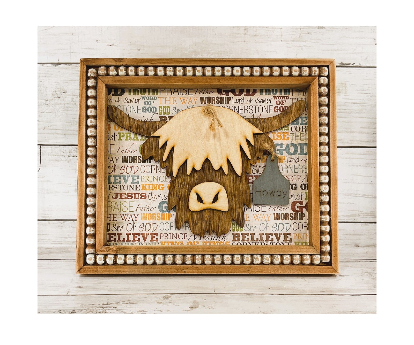 AGD Home Decor - Faith-based Howdy Highland Cow Head Easel-back Sign