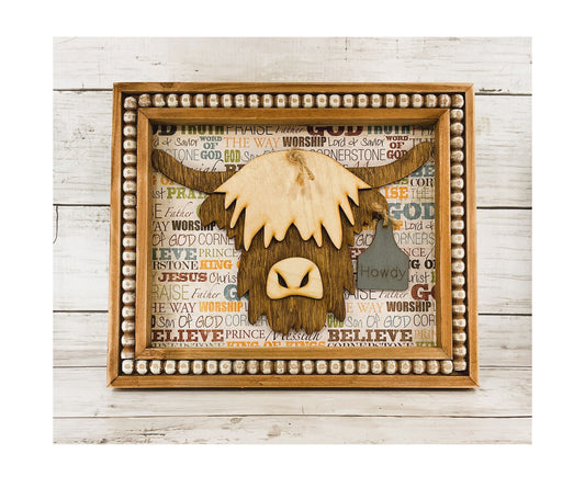 AGD Home Decor - Faith-based Howdy Highland Cow Head Easel-back Sign