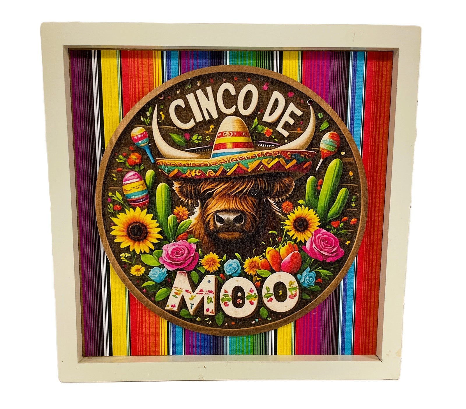 AGD Cinco De Mayo Decor - Sombrero Highland Cow Box Sign