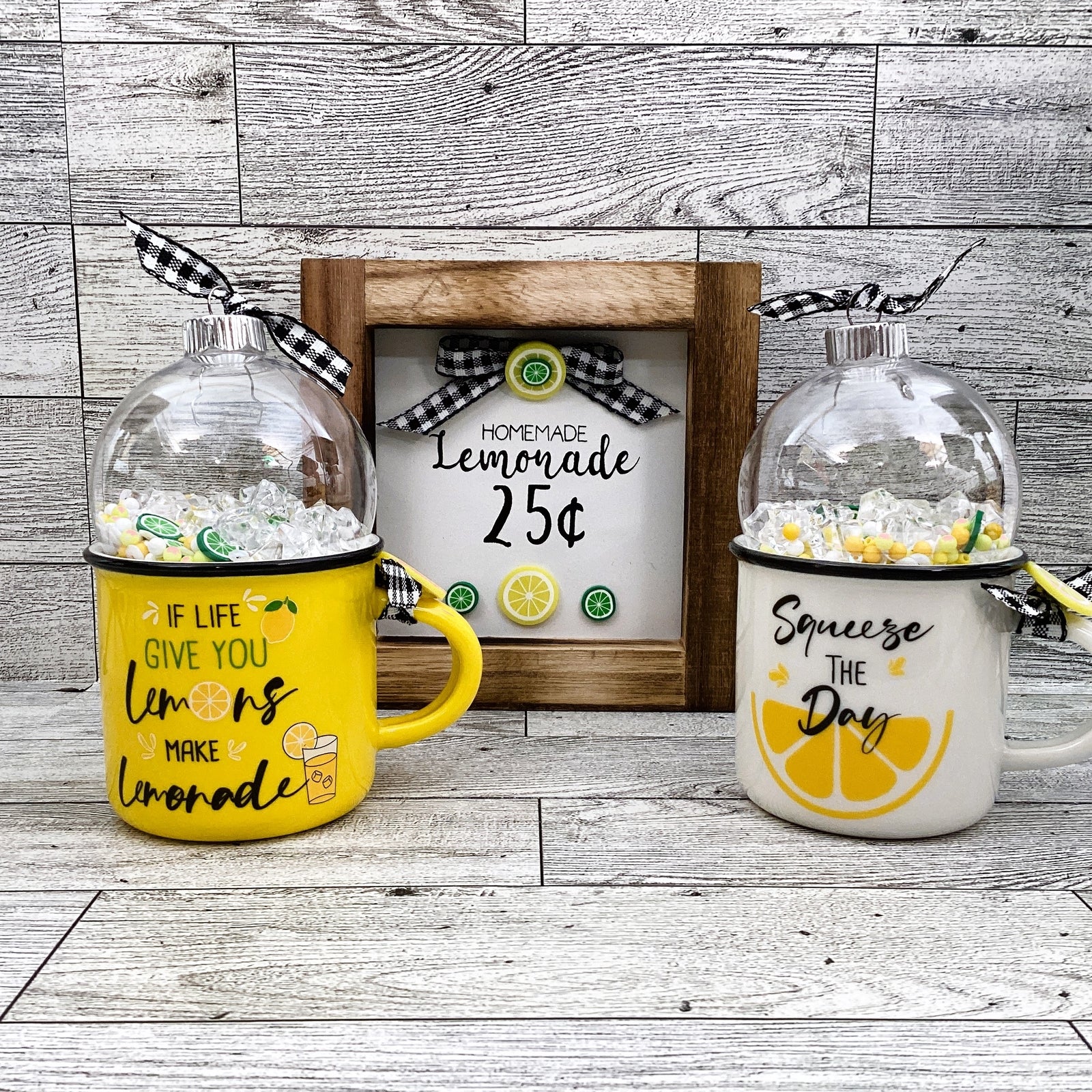 Summer Decor Lemon Mini Mug Shaker Cup, Homemade Lemonade Sign 3pc Set
