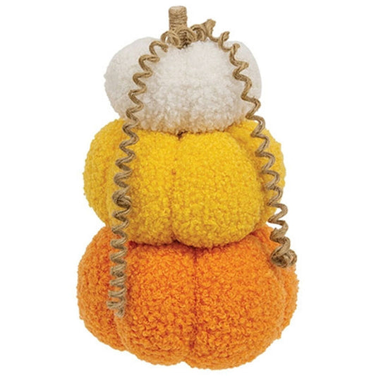 Collins Halloween Decor - Candy Corn Sherpa Trio Stuffed Pumpkins