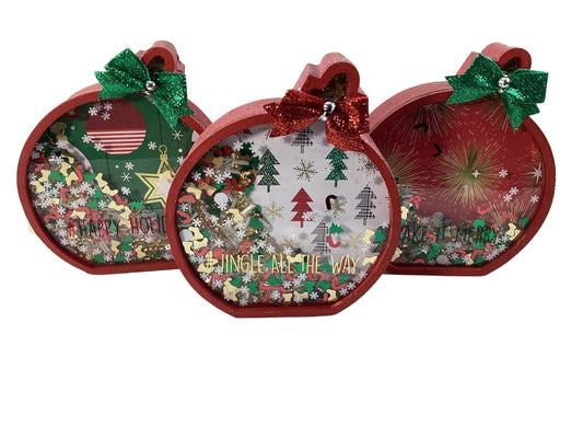 Christmas Decor -  Ornament Bulbs Chunky Wood Shaker Sitters 3pc Set