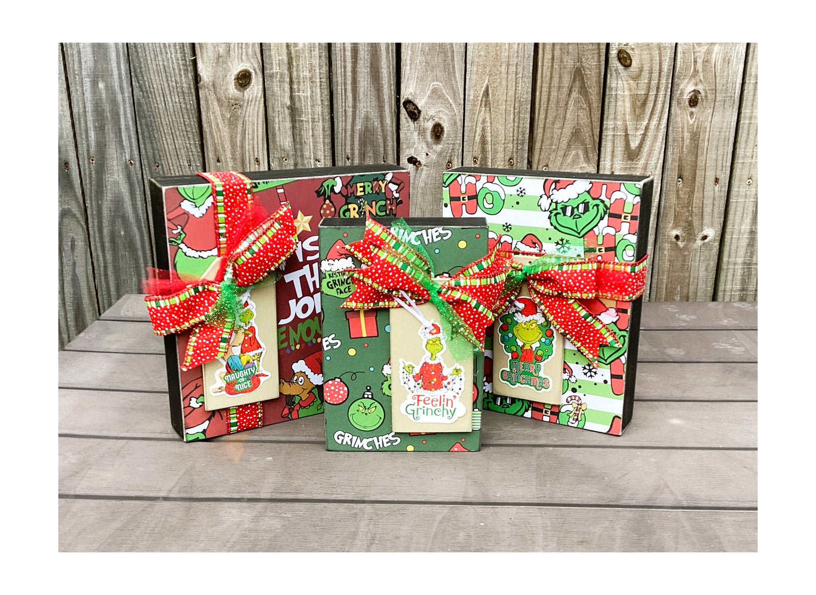 AGD Christmas Decor - Whimsy Red Green Faux Gift Present Box Signs 3pc
