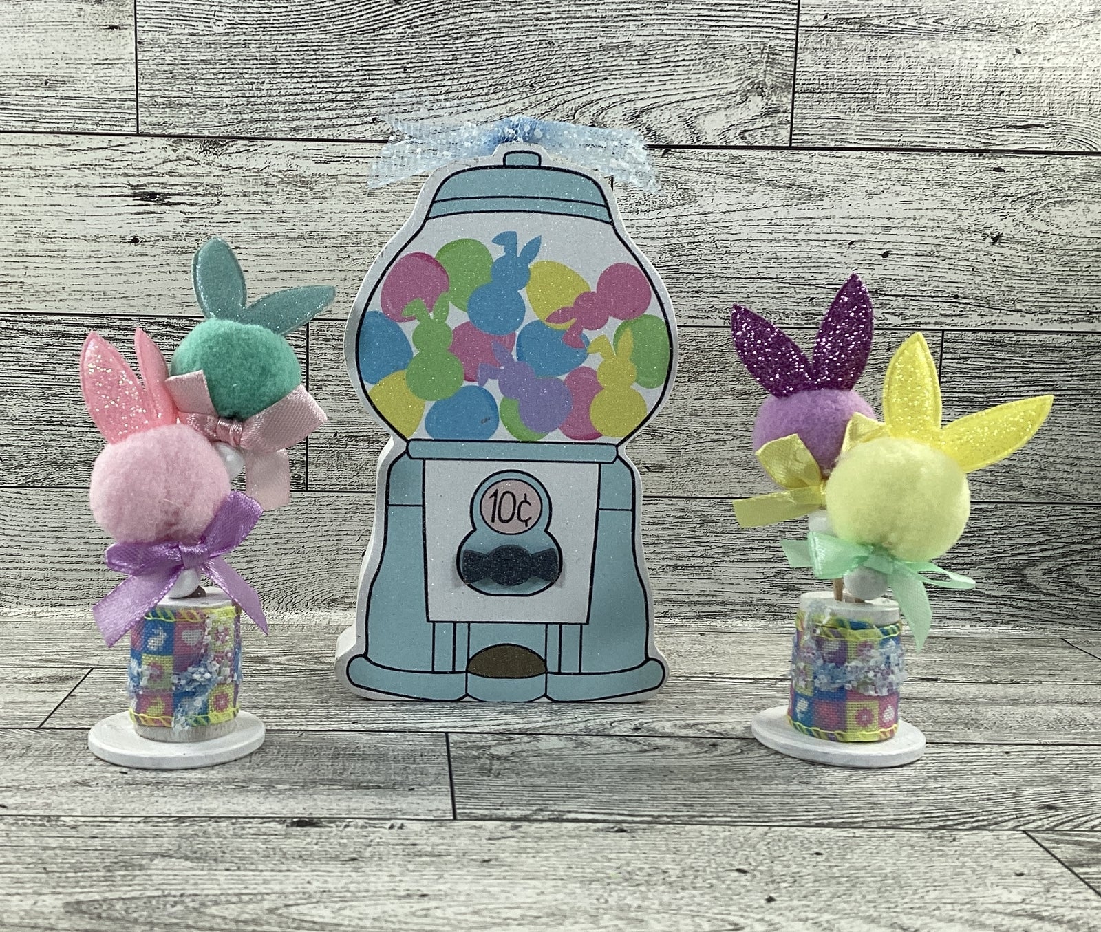 AGD Easter Decor - MDF Gumball Machine and Pom Pom Bunny Tier Tray 3pc