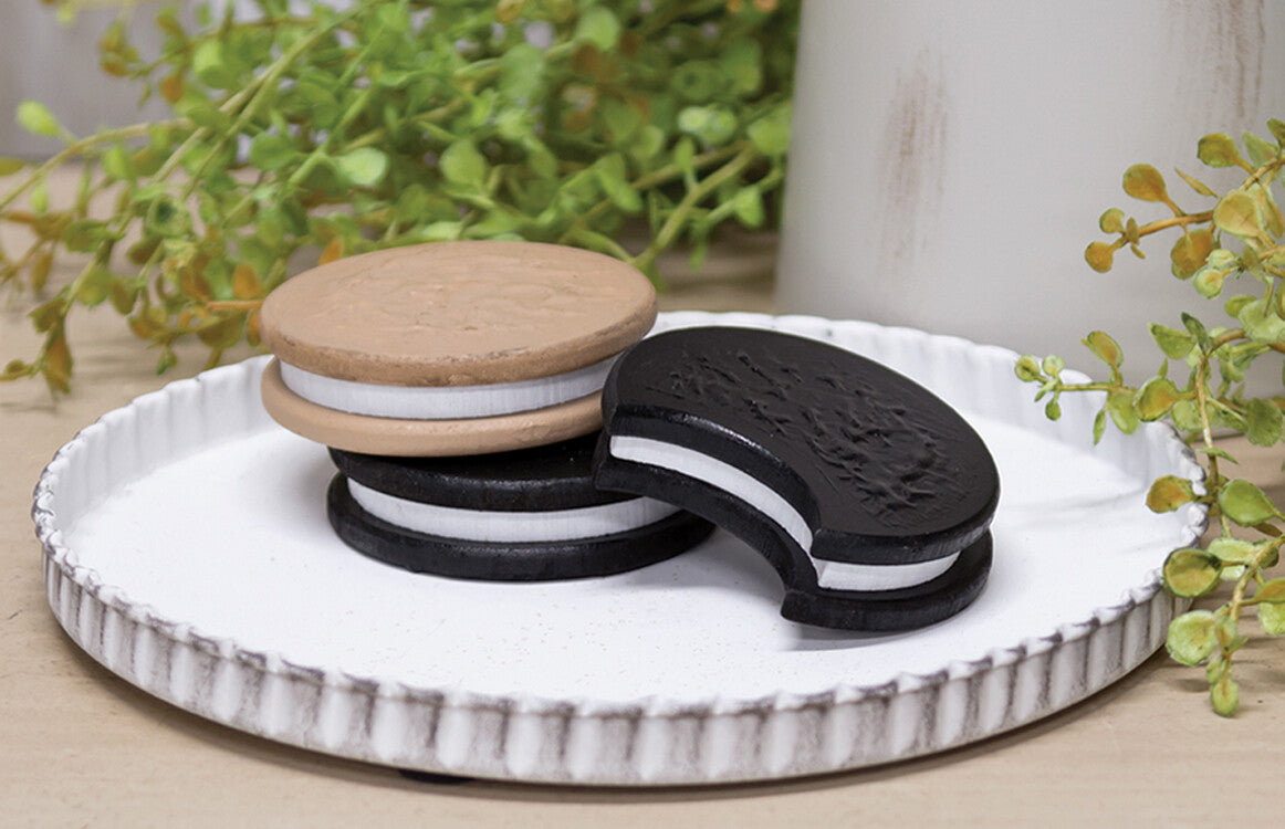 CWI Home Decor - Fake Faux Wood Cream Filled Cookies 3pc Set