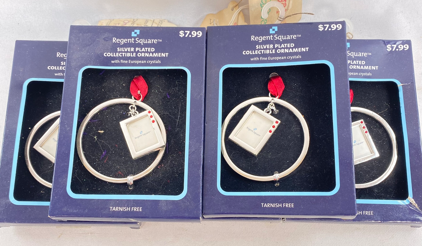 HL Christmas Decor - Tiny Frame Silver Plated Collectible Ornaments 4pc