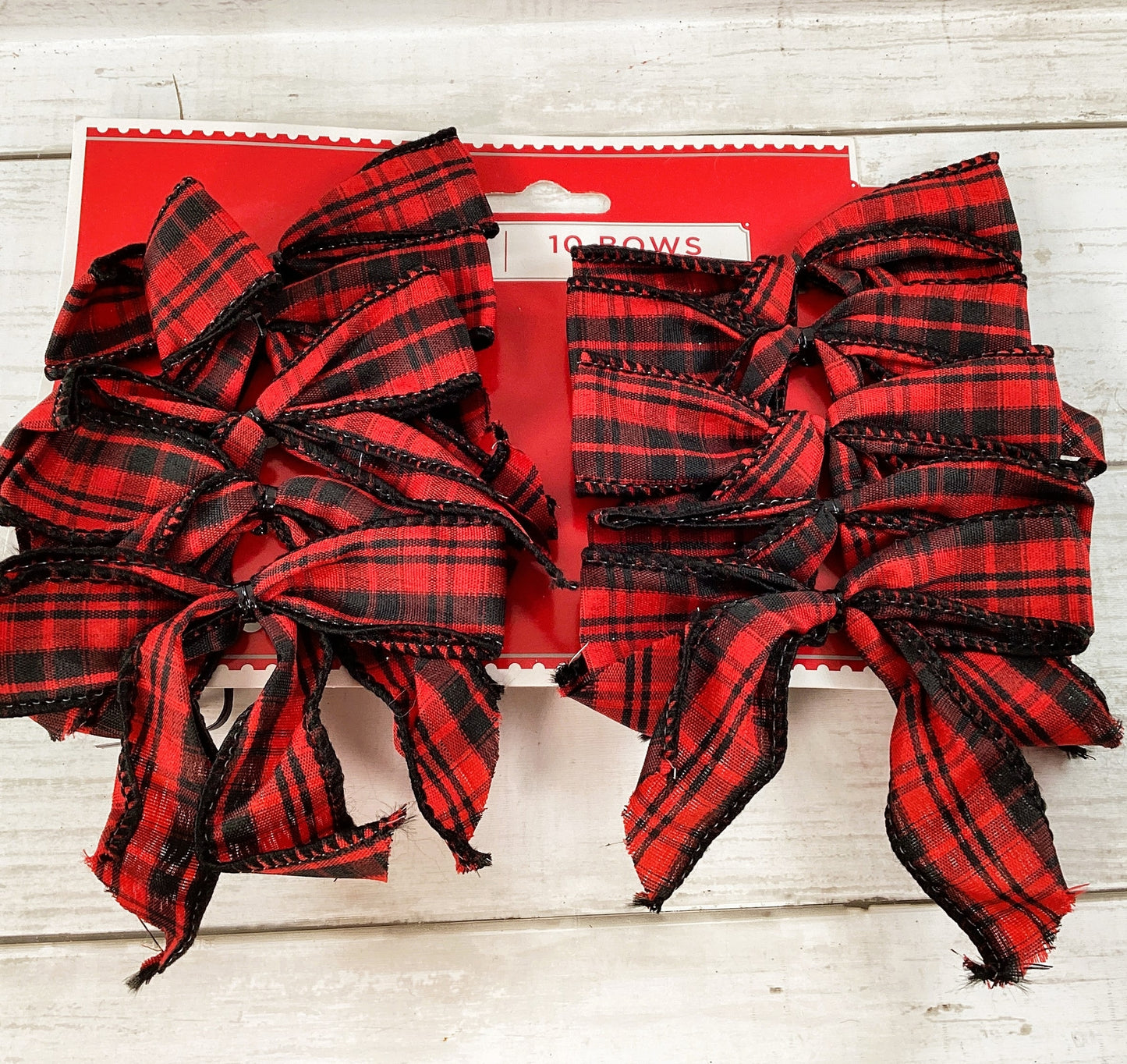 WM Christmas Decor - Small Ribbon Bows Black Red Plaid 10pc