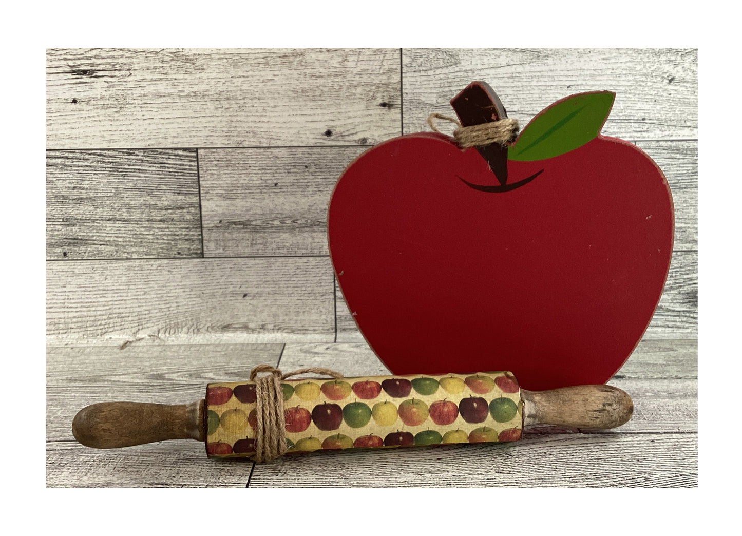 AGD Fall Decor - Chunky Wood Apple Sitter Rolling Pin 2pc Set