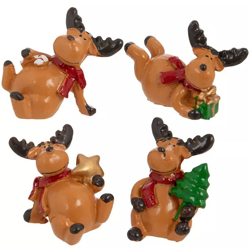 HL Christmas Craft Decor - Miniature Resin Reindeer Figurines 4pc