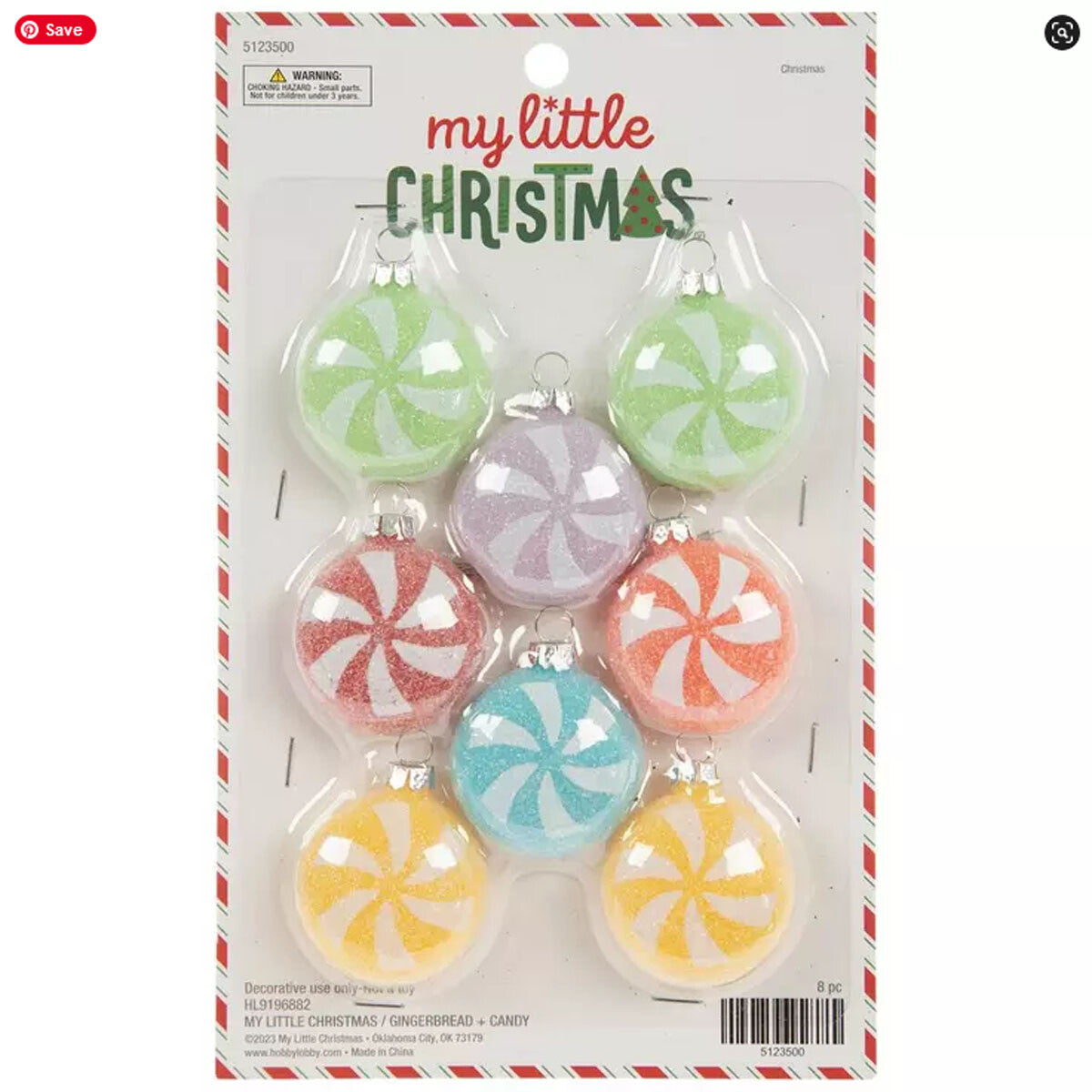HL Christmas Decor - Miniature Tree Plastic Candy Swirls Ornaments 8pc